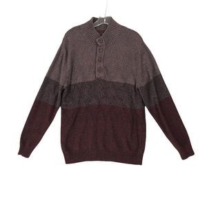 Method Mens Sweater Large Gray Burgundy Henley Mock Neck Long Sleeve Pullover